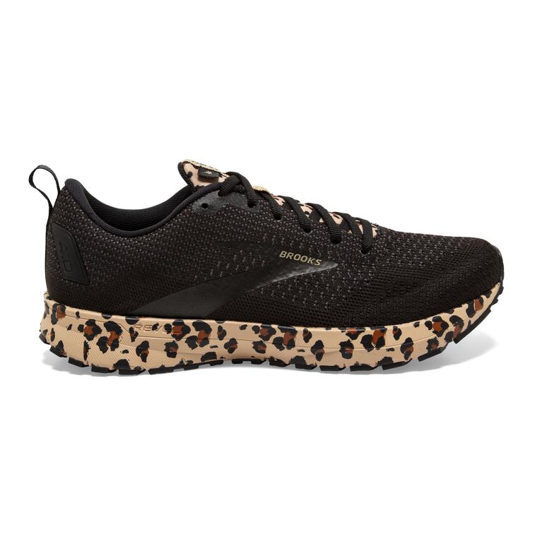 Brooks Womens Revel 4 Road Running Shoes - Black/Latte/Metallic/Leopard/Khaki (925647-YZU)